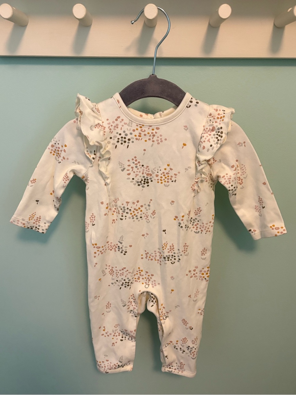 Pehr Cream Floral Dot Ruffle Baby One-Piece